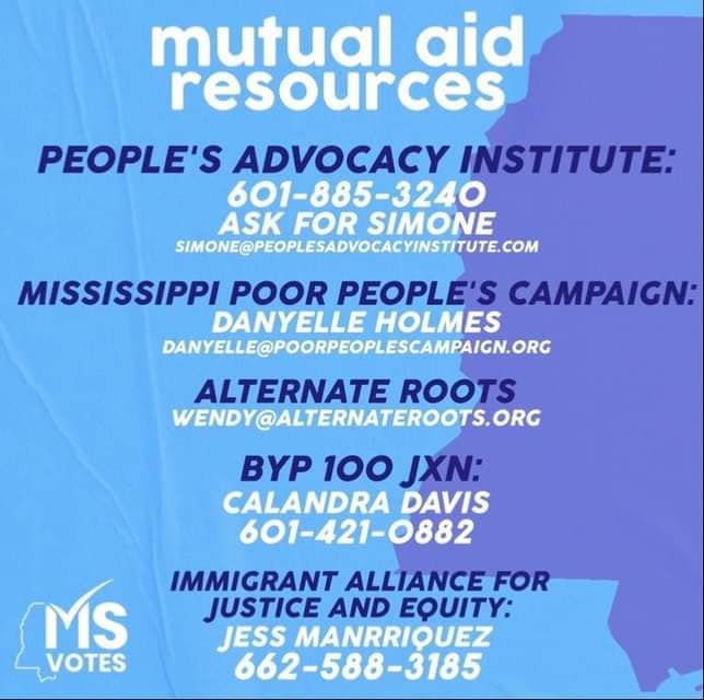 Contact information for Mutual Aid Resources in Jackson, MS.