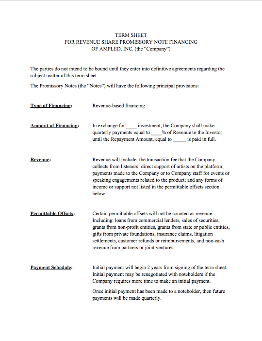 term sheet.