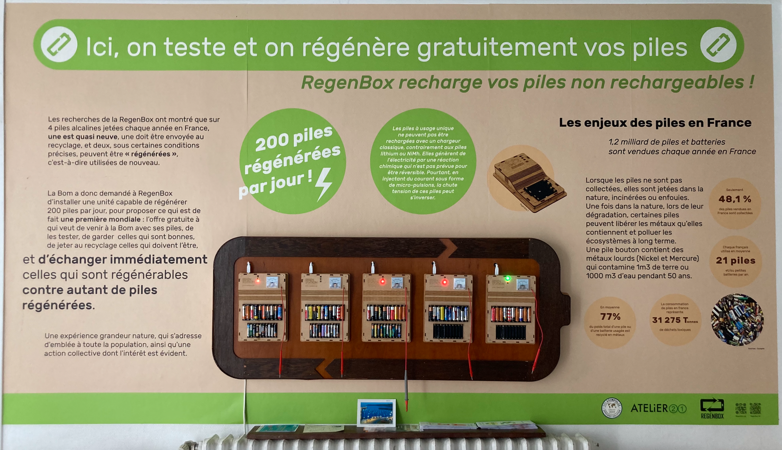 The RegenBox alkaline battery charging station at La BOM. Credit: Shareable