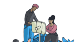 graphic of people placing a rooftop attenna.