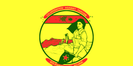 Solidarity with Rojava Flag, which reads "Co-operation against fascism, Solidarity with Rojava."