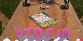 Utopia Dispatch logo made out of legos. 