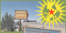 Cover graphic of "Revolution and Cooperatives: Thoughts about my time with the economic committee in Rojava"