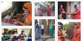 Mask distribution by SEWA members.
