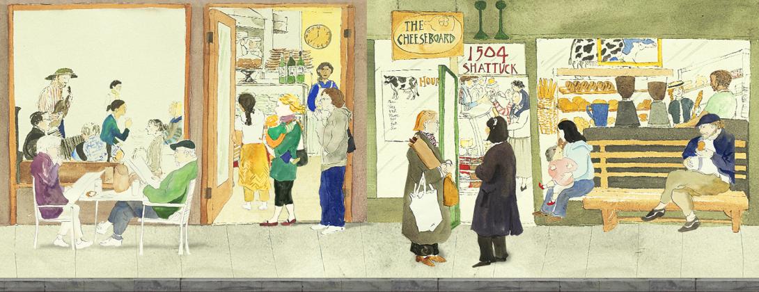 Drawing of exterior of the Cheeseboard Collective.