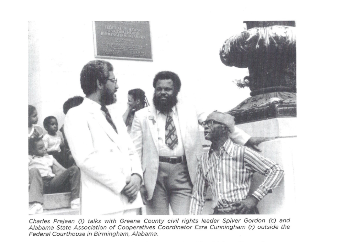 Charles Prejean speaking to Spriver Gordon and Ezra Cunningham outside the Federal Court House in Birmingham, Alabama.
