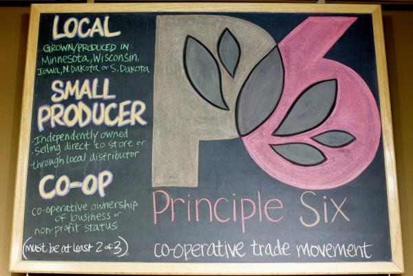 Chalkboard with P6 criteria at Seward Community Co-op in Minneapolis, MN