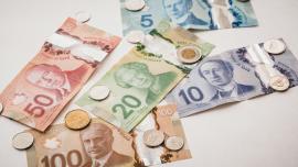 Canadian bills and coins.