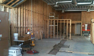 Interior of a building under construction, from the buildout of Arizmendi Bakery in 2010