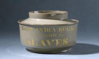 Ceramic sugar bowl bearing the words "East India Sugar not made by slaves".