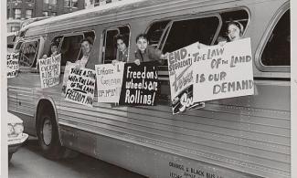 Members of the “Washington Freedom Riders Committee,” en route to Washington, D.C. Photo via <a href="http://www.loc.gov/exhibits/civilrights/exhibit.html" target="_blank">Library of Congress</a>. Public Domain