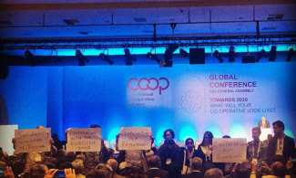 International Cooperative Alliance delegates stage action in support of cooperatives in Turkey and Syria.