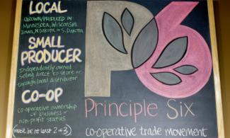 Chalkboard with P6 criteria at Seward Community Co-op in Minneapolis, MN